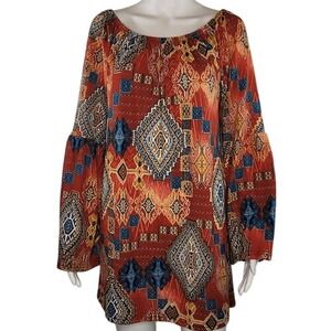 Win Win Multi Color‎ Bell Sleeve Tunic Top
